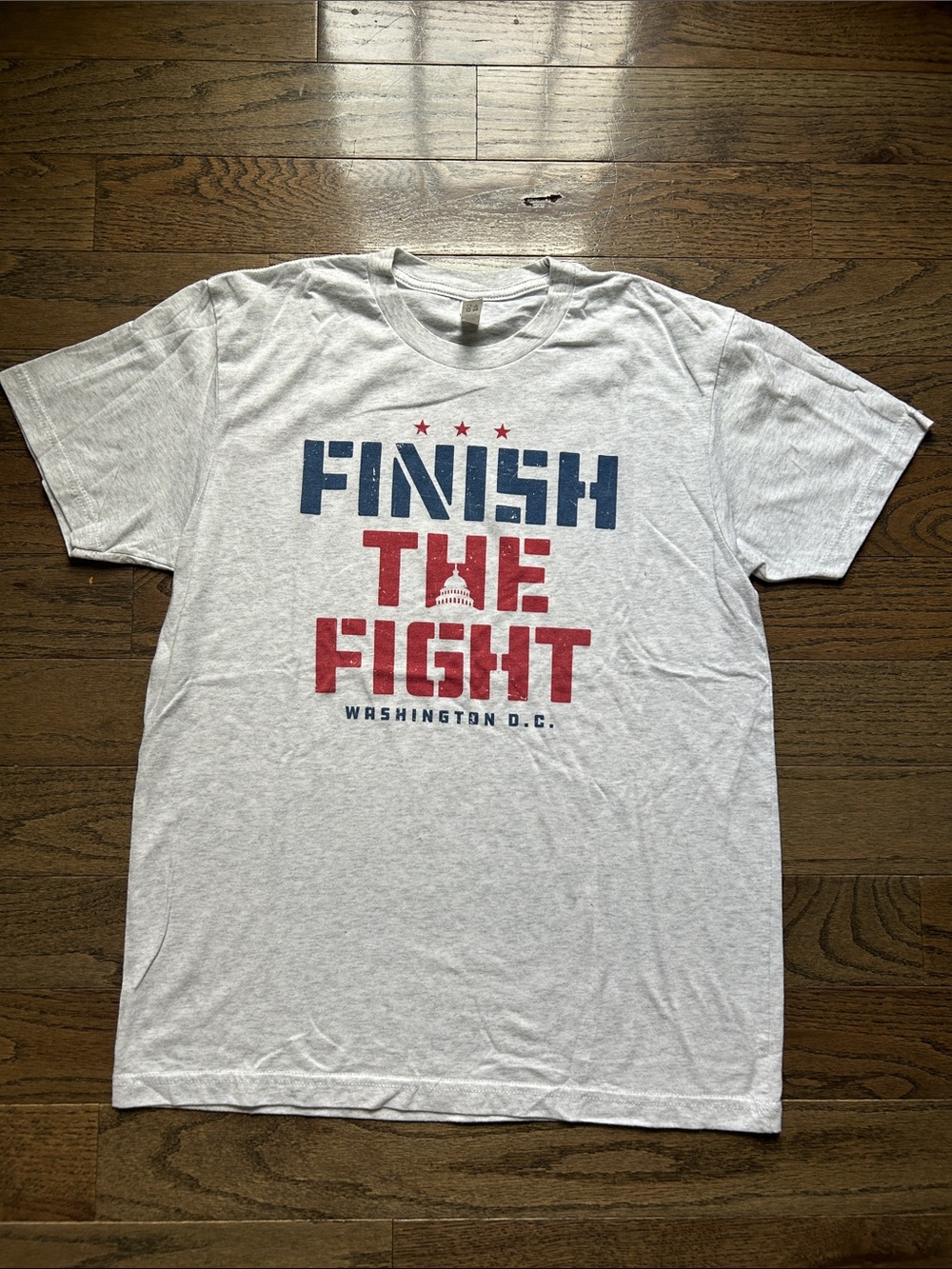 Next Level Apparel White 'Finish The Fight' Graphic Tee with Red & Blue Print